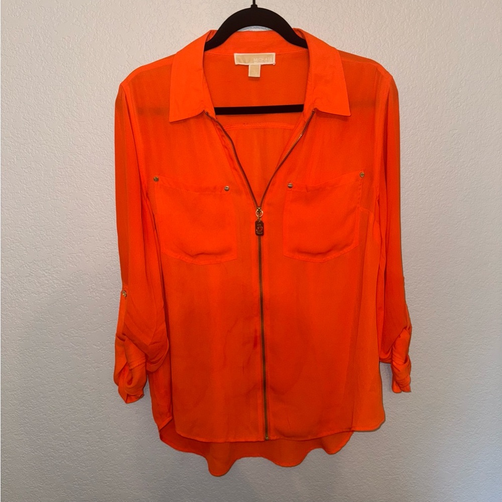 Michael Kors Orange Zip Blouse Size Large
